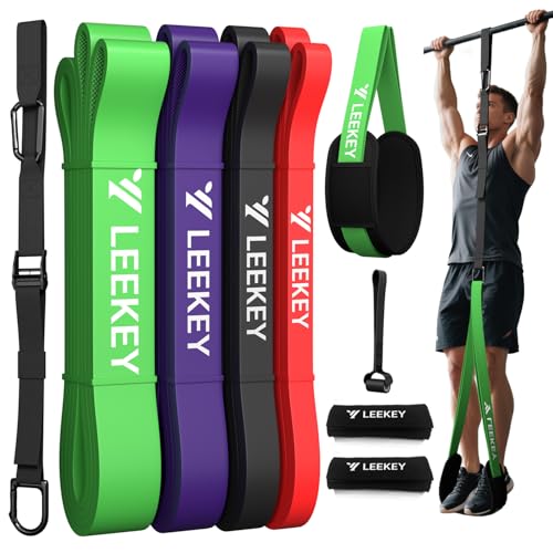 LEEKEY Pull Up Assistance Bands,Muit Levels Resistance Bands for Senior/Adults,Exercise Bands with Door Anchor, Strength Bands for Fitness Training, Physical Therapy,Home Gym Workouts - color: 15-125LBS COLOR+STRAPS