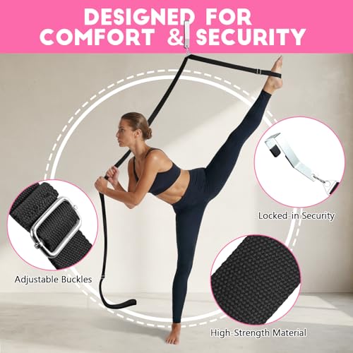 Stretching Strap with Door Anchor Improve Leg Flexibility for Splits - color: Black