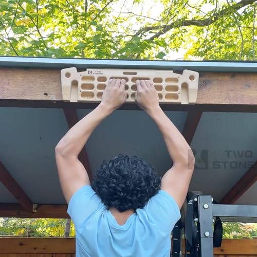 Two Stones Hangboard Rock Climbing Hangboard with Phone Holder, Band Holder, Jugs, Pinches, Pockets, Edges and Slopes; Wood Hang Board for Climbing