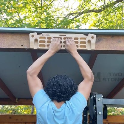 Two Stones Hangboard Rock Climbing Hangboard with Phone Holder, Band Holder, Jugs, Pinches, Pockets, Edges and Slopes; Wood Hang Board for Climbing