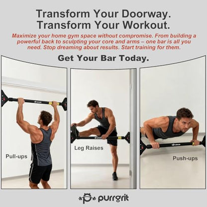 Adjustable Doorway Pull Up Bar No-Screw 440lbs | Fits 29.1-37.4in (74-95cm) door frames with 360° lock & foam pads + 2 spare pads. Home chin-up - color: Charcoal