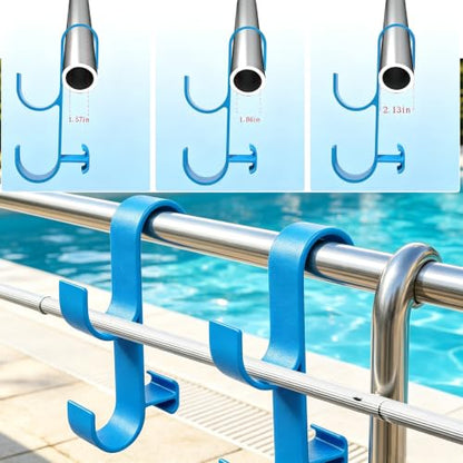 2Pcs Above Ground Pool Pole Hooks, Double Hanging Bracket for Pool Telescopic Pole, Leaf Skimmer Net & Vacuum Hose, Pool Rail Accessory Storage Hanger(Blue) - color: Blue
