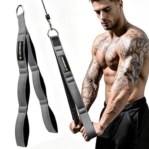 MANUEKLEAR 3 Grip Lengths in 1 Tricep Rope Cable Attachment with Ergonomic Handles, Greater ROM for Tricep Push Down Attachment Professional Gym Rope for Overhead Extension - color: Grey