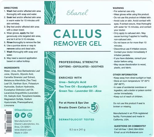 Ebanel Set of Salon Grade Callus Remover for Feet Gel + 40% Urea Foot Cream | Dry Cracked Heel Repair with Salicylic Acid, Epsom Salt, Helps Soften and Smooth Calluses and Rough Skin for Baby-Soft Feet - size: 13.1 Ounce (Pack of 1)