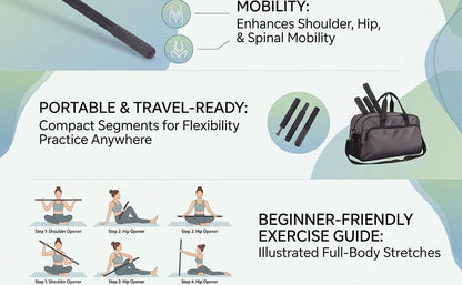 Semme Adjustable Yoga Stick Exercise Bar Stretching Mobility Pole with 3 Lengths 30 45 60 Inches Full Foam Sleeve for Home Gym Pilates Flexibility Training