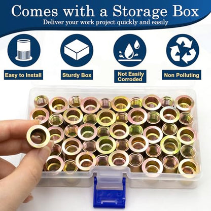 3/8''-16 UNC Rivet Nut, 50Pcs Zinc Plated Finish Carbon Steel Flat Head Threaded Insert Nutsert Kit - color: Yellow, size: SAE 3/8"-16 - 50 Pcs