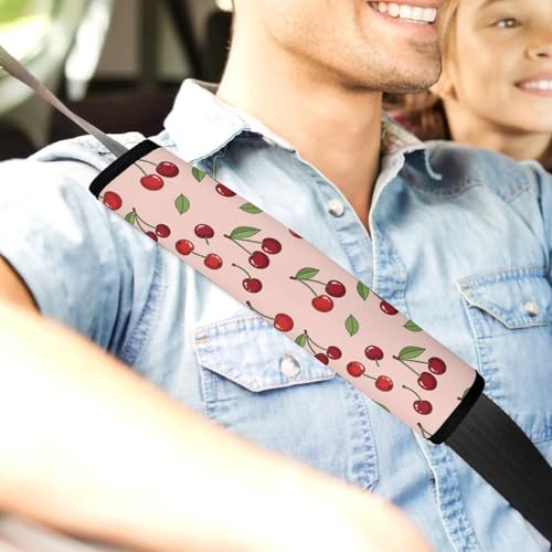 Soft Padded Seat Belt Cover for Girls and Boys, Stroller Pushchair High Chair, 2 Piece Pink Cherry Fruit Theme Cherries Shoulder Protector Anti-Slip Pad - color: Pattern 130
