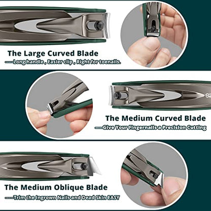 Nail Clippers Set-3 Pack,Fingernail Clippers& Toenail Clipper for Men&Women,Nail Clippers with Catcher,Nail Cutter for Thick Toe Nails,Stainless Steel Ultra Sharp Sturdy Mess-Free Nail Clipper Kit