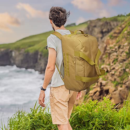 G4Free 70L Large Tactical Duffle Bag Men Sports Gym Backpack | with Shoes Compartment Military MOLLE Duffel Backpack, Brown - color: Brown