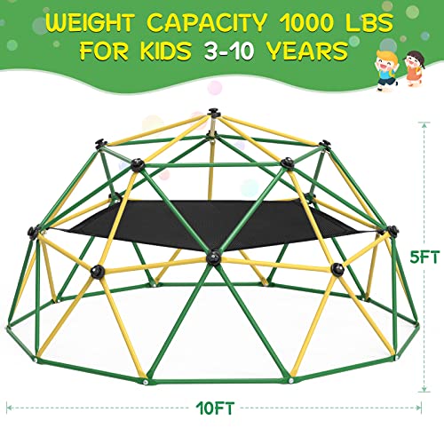 Climbing Dome with Hammock Swing Seat 10ft Outdoor Jungle Gym Kids Playset - color: Yellow + Green
