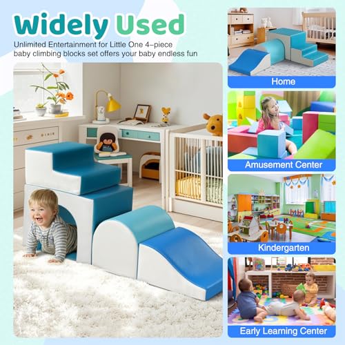 Sumbababy Foam Climbing Blocks for Toddlers: with a Tunnel - 4 PCS Foam Blocks - Kids Indoor Climbers Play Structures Play Gym Soft Climber with Slide and Stair Soft Playground Green - style: Modern