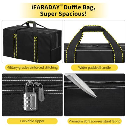 iFARADAY 130L Extra Large Travel Duffle Bag, 35 inch, Black