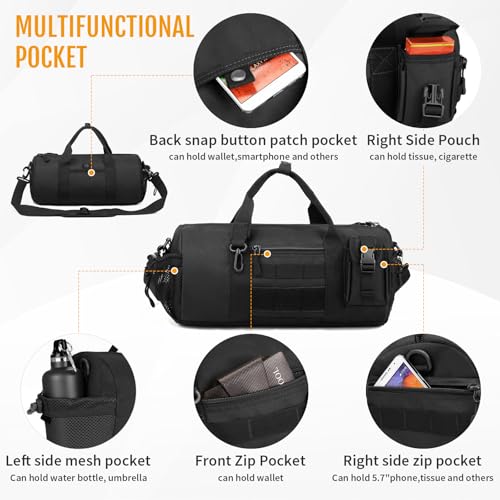Huntvp Small Tactical Duffle Bag MOLLE Handbag Gear Military Travel Carry On Shoulder Bag Small Valise - color: Black-1