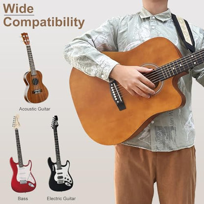 Bass Guitar Strap, Jacquard Embroidery Guitar Strap with Head Cowhide Leather End for Bass, Electric & Acoustic Guitars, Comes with Complete Accessories, Comfortable and Intimate, Elegant Green Flower - color: Elegant Green Flowers