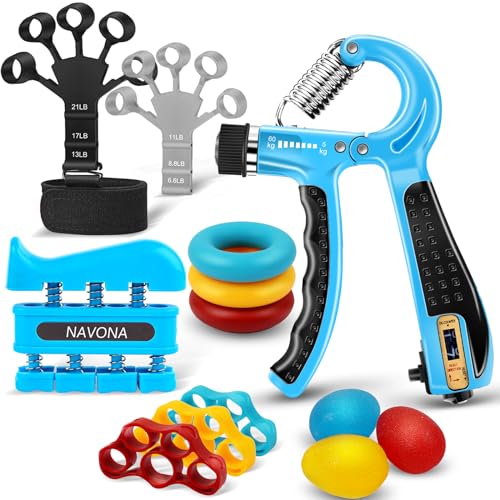 13 PCS Grip Strength Trainer Kit, Hand Gripper Strengthener, Forearm Strengthener, Finger Strengthener, Finger Exerciser, Stress Relief Ball, Forearm Workout Ring for Muscle Building and Injury Recover - color: Blue