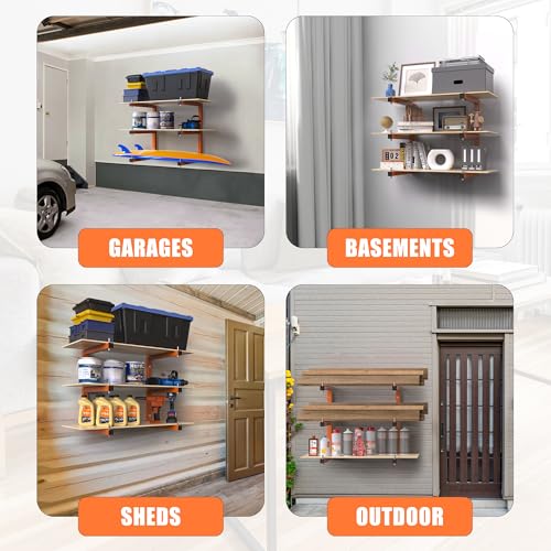 Lumber Rack Wall-Mounted Lumber Storage Rack, Heavy Duty Wood Storage Racks with 6-Level System, 1320 LB Sturdy Garage Wood Organizer, Orange Lumber Metal Racks for Indoor and Outdoor (4 Pack) - style: All-in-One – 4 Pack, 6-Tier