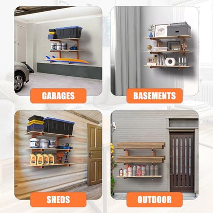 Lumber Rack Wall-Mounted Lumber Storage Rack, Heavy Duty Wood Storage Racks with 6-Level System, 1320 LB Sturdy Garage Wood Organizer, Orange Lumber Metal Racks for Indoor and Outdoor (4 Pack) - style: All-in-One – 4 Pack, 6-Tier