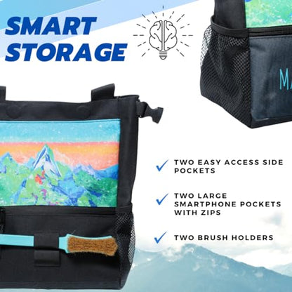 Bouldering Chalk Bucket Large Self-Standing Chalk Bag with Magnetic Closure, Fleece Lining, Zippered Pockets & Brush Holders