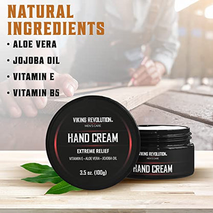 Viking Revolution Men's Hand Cream - Repair Cream for Dry, Cracked Hands - Aloe Vera Treatment with Vitamin E (3.5oz) (Pack of 2) - size: 1 Ounce (Pack of 2)