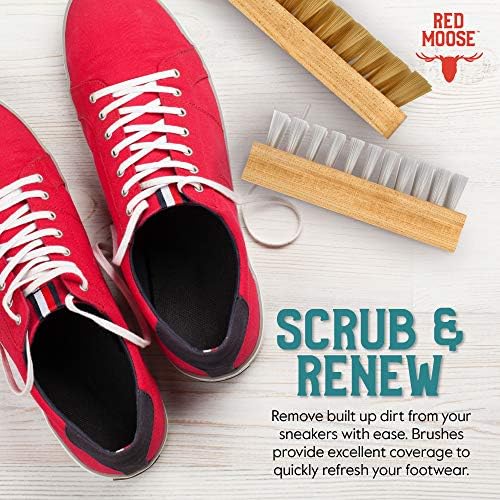RED MOOSE Shoe & Sneaker Cleaner Kit – Leather, Suede, Nubuck, Canvas & White Shoes with Brush, Foam & Cloth, Made in USA - color: 6 Pcs Kit-red + Black
