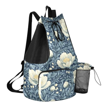 Drawstring Backpack Climbing Gym Bag With Inside Pockets String Back Bag Waterproof Vintage Flowers Pattern