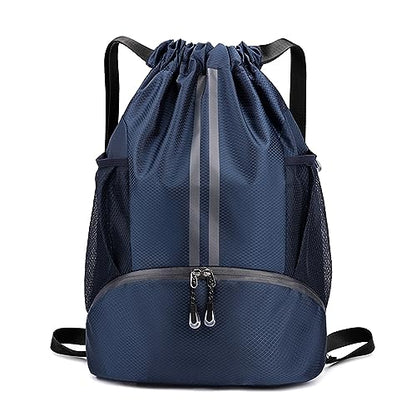 Valleycomfy Sports Drawstring Backpack - Water Resistant String Bag | with Side Mesh Pockets Shoe Compartment Gym Backpack for Women & Men Dark Blue - color: A-dark Blue