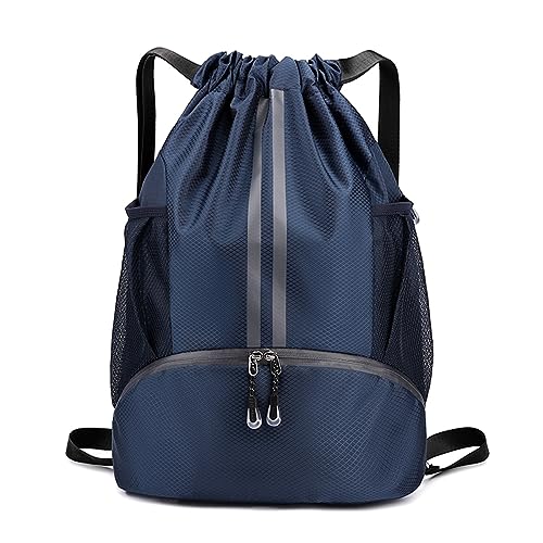 Valleycomfy Sports Drawstring Backpack - Water Resistant String Bag | with Side Mesh Pockets Shoe Compartment Gym Backpack for Women & Men Dark Blue - color: A-dark Blue