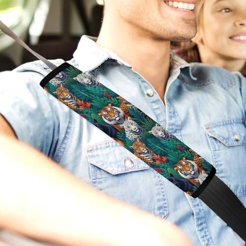 2 Piece Jungle Animals Lion Tiger Leopard Print Car Seat Belt Pad Breathable Seat Belt Cushion for Child, Stroller Pushchair High Chair, Easy Install (No Tool) - color: Pattern 111