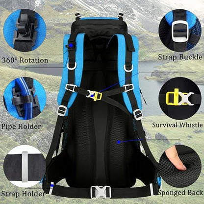 60L Travel Hiking Camping Backpack with Rain Cover, Backpack Water Resistant,Climbing Backpack for Men Women (SKY BLUE) - color: Sky Blue