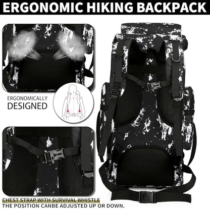 Hiking Backpack for Men 70L/100L Camping Backpack Military Rucksack Molle 3 Days Assault Pack for Climbing | Camping Backpack - color: 100l-blackwhite-lighting