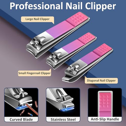 BLESWIN 10 in 1 Manicure Pedicure Kit, Manicure Kit for Women Professional, Mens Nail Grooming Kit, Manicure Tools Gift for Luxury Leather Travel Case for Family Friends (Pink & Purple) - color: 5-Gradient Pink & Purple
