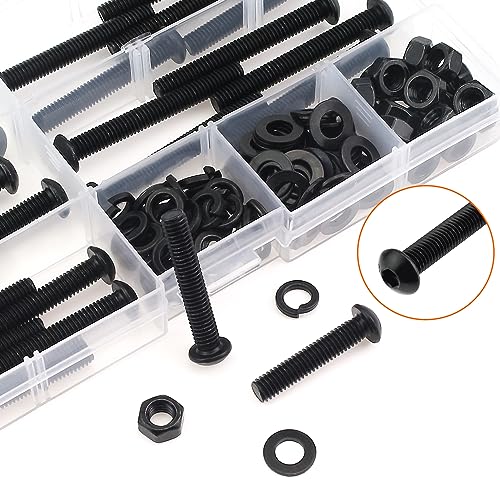 HELIFOUNER 85 Pieces M6 x 30mm /35mm /40mm /45mm /50mm, Button Head Socket Cap Metric Screws Bolts Washers Nuts Kit, 10.9 Grade Alloy Steel, Fully Threaded, Black - size: M6 x 30/35/40/45/50mm, style: Button Head