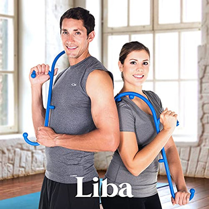LiBa Deep Tissue Back Neck Massager Theracane for Pain Relief Blue | Pressure trigger point massage tool for full body, pain relief tool, reaches between shoulder blades, BPA-free - color: A. Blue