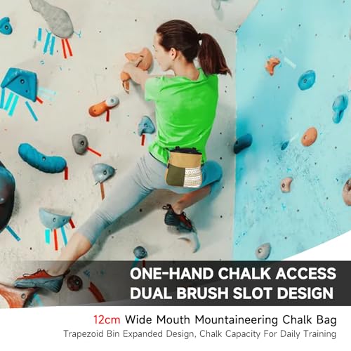 Drfeify Mountaineering Chalk Bag, Large Capacity Travel Bag with Independent Front Pocket, Outdoor Sports Gear for Climbers Hikers - size: Small Khaki