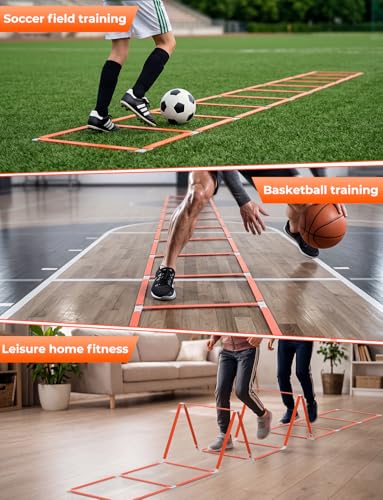 GHB Tangle-Free Agility Ladder Hurdles, 15ft 11 Rungs | 3-in-1 Speed Training Hurdles Set, Footwork Drills for Football, Soccer, Boxing