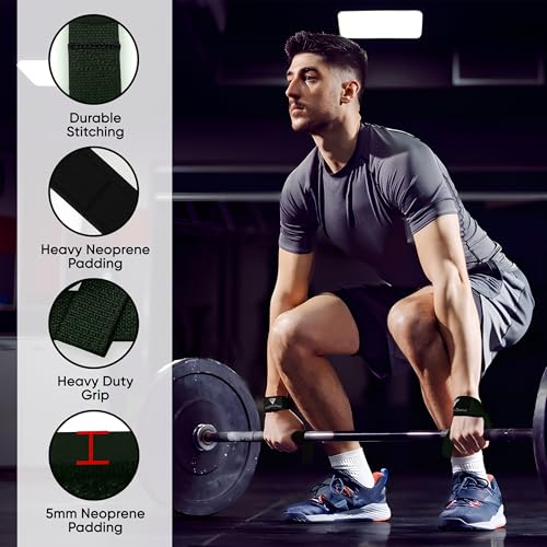 Weight Lifting Straps,Powerlifting Deadlifting, Anti Slip 60CM Hand Bar Grip, 5MM Neoprene Wrist Support, Heavy Duty Weightlifting Bodybuilding Workout - color: Green