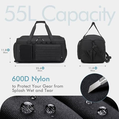 Tactical Gym Bag for Men 55L Sports Duffel Bags 3 in 1 Travel Duffel Bag with Shoe Compartment Waterproof Workout Backpack Carry On Bag for Overnight Weekender Travel Black - style: 55l-black