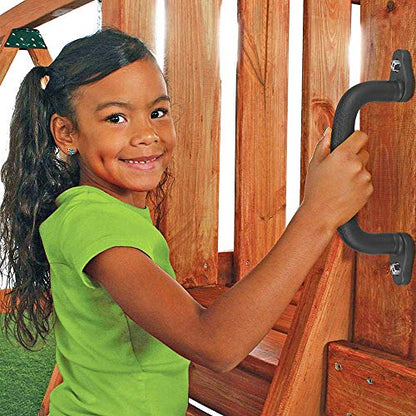 SELEWARE Black Playground Safety Handles 2Pcs Kids Playground Grab Handles | Non-Slip Durable Plastic Handle Indoor Outdoor Playset Handle for Playhouse, Treehouse, Climbing Frame, Jungle Gym, Swing Set - color: Black (2 Pack)