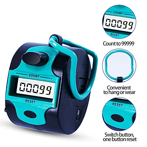 TESEAS Handy Counter Click Manual Digital clicker Stitch Tally Counters Finger Mechanical Palm Handheld Pitch 5-Digit Electronic Display Click Counter Number Count for Row, People, Golf Lap - style: 4pack