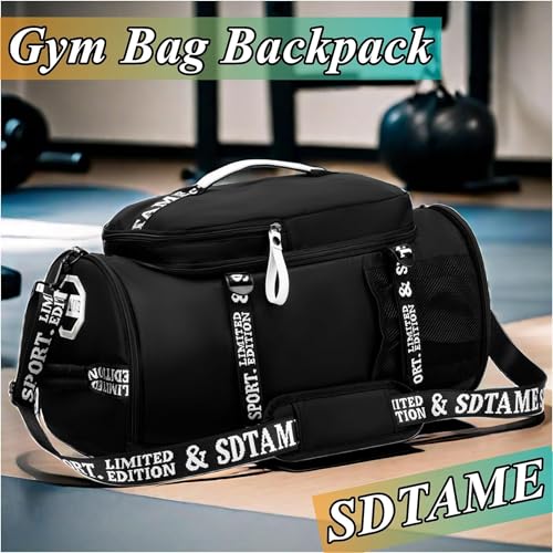 Gym Duffle Bag Backpack with Shoe Compartment,4 ways Travel Backpack for Women and Men,Multi-Functional Weekender bag with Waterproof Layer&Laptop Compartment for Fitness, Travel,Camping - color: Black