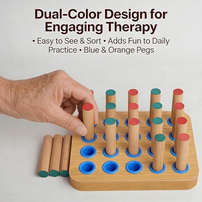 Wooden Pegboard for Stroke Rehabilitation and Hand Therapy, 20 Pegs, 7.1 x 5.5 Inches, Finger Dexterity Exercise Tool for Seniors and Patients