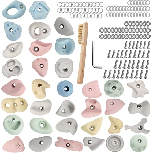 Premium Rock Climbing Holds, Rock Climbing Grips for with Full T-Nut Hardware Kit,Indoor Outdoor Climbing Wall,for Wood Walls - color: 35Pcs-Wood