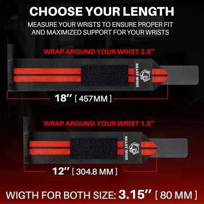 TECEUM Elastic Cotton Weightlifting Wrist Wraps with Thumb Loops, 1 Pair - color: Black and Red, style: 12" – Queen of Lifts