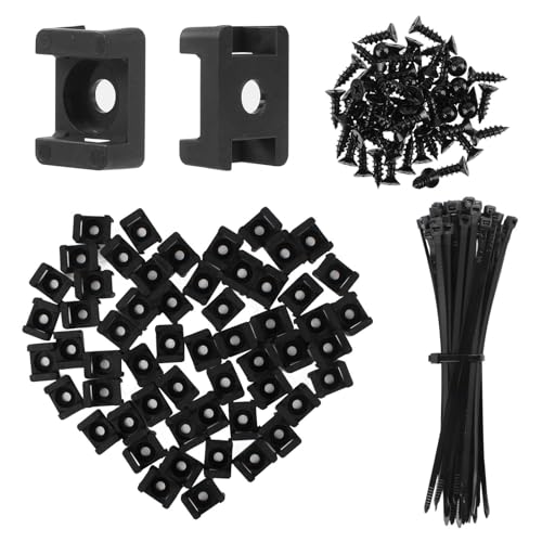 Premium Cable Zip Tie Mounts Kit - 60 Packs Wire Management Holder & Cable Clips, 8" High-Strength Nylon Ties & 5M Screws, Heavy Duty Fasteners for Wall/Desk, Indoor & Outdoor Cable Organizer