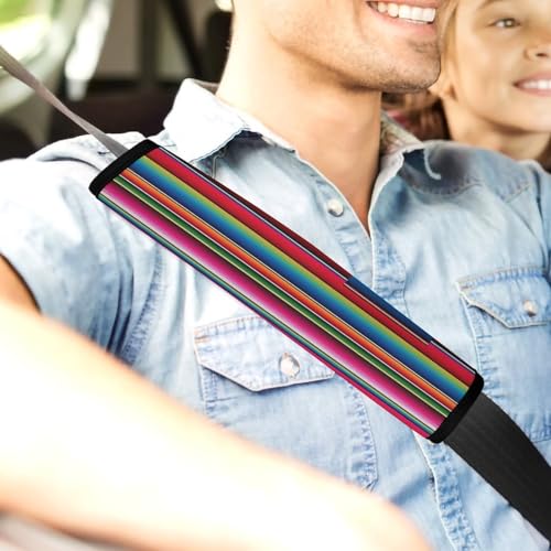 Universal Fit Car Seat Belt Pad for Elderly Support, All Vehicles, 2 Piece Mexican Serape Blanket Stripes Automotive Seat Belt Protector Pressure Relief - color: Pattern 114