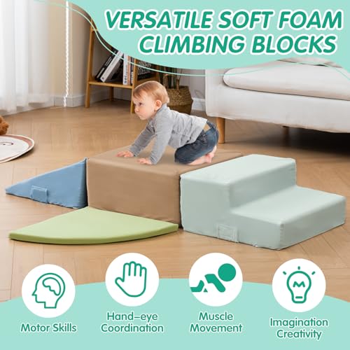 Large 4 Pcs Climbing Toys for Toddlers 1-3 Inside, Oderless & Skin-Friendly Toddler Climbing Toys Indoor, Foam Climbing Blocks for Toddlers with Velcro to Keep Them Together-Ideal Gift - color: Fashionable