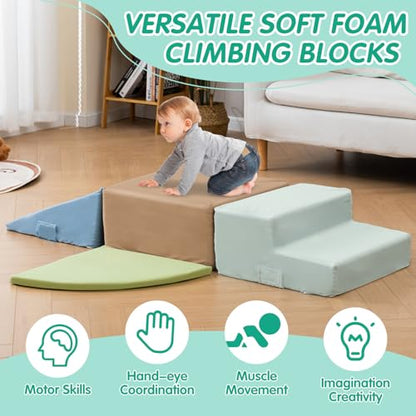 Large 4 Pcs Climbing Toys for Toddlers 1-3 Inside, Oderless & Skin-Friendly Toddler Climbing Toys Indoor, Foam Climbing Blocks for Toddlers with Velcro to Keep Them Together-Ideal Gift - color: Fashionable