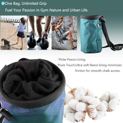 Outdoor Rock Climbing Bouldering Magnesium Powder Bag Quick Dry Waterproof Tightened Bag Gym Weightlifting Deadlift Yoga Multi Purpose Storage Bag with Metal Buckle(Blue)