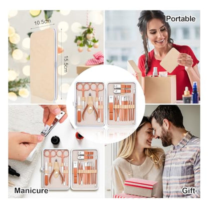 Professional Nail Care Kit - 18-Piece Manicure Set with Stainless Steel Ingrown Nail Toenail Cuticle Cutter Clipper Pedicure Kit,Grooming Kits with Portable Travel Case.(Rose Gold) - color: Rose Gold
