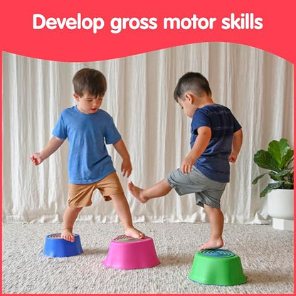 edxeducation Step-a-Trail | Stumps | Set of 3 Stepping Stones | Obstacle Course for Kids | Indoor and Outdoor | Build Gross Motor Skills | for Ages 18M+ - style: Stumps